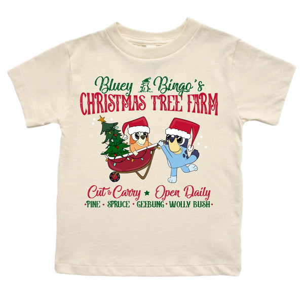 Blue Pup Christmas Tree Farm tee