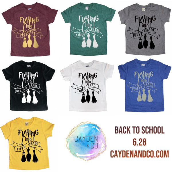 Flying into School tee (choose your grade and color)